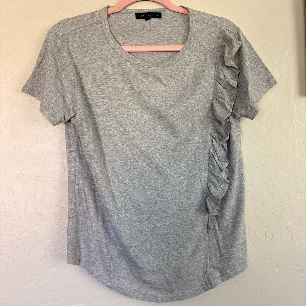 Sanctuary Gray Asymmetrical Ruffle Short Sleeve Top Small